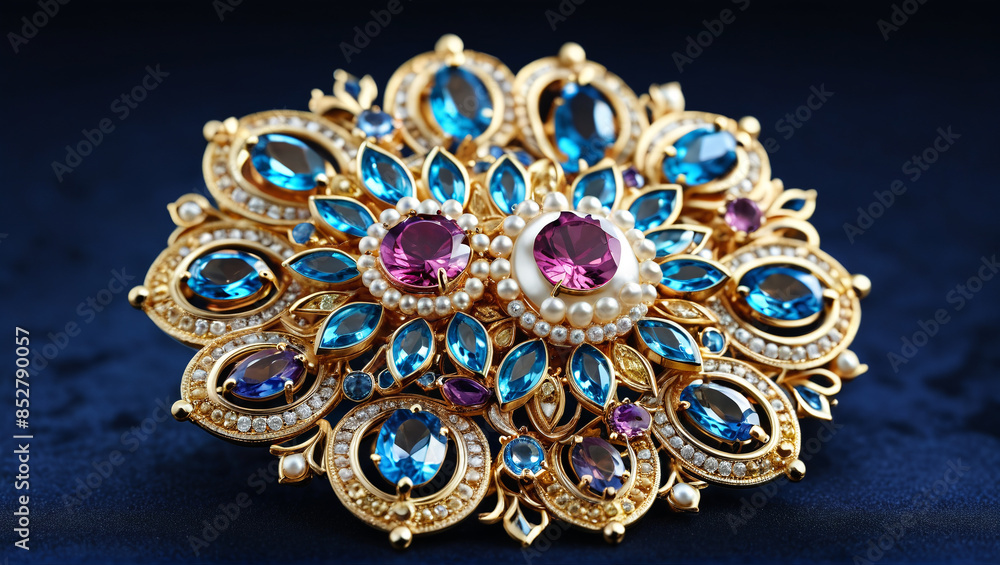 Obraz premium glamour product photo of an exquisite brooch on soft velvet, Generative AI