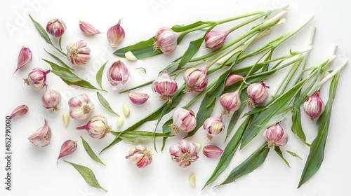 garlic and herbs isolated on white background, top view © t a k a h i r o