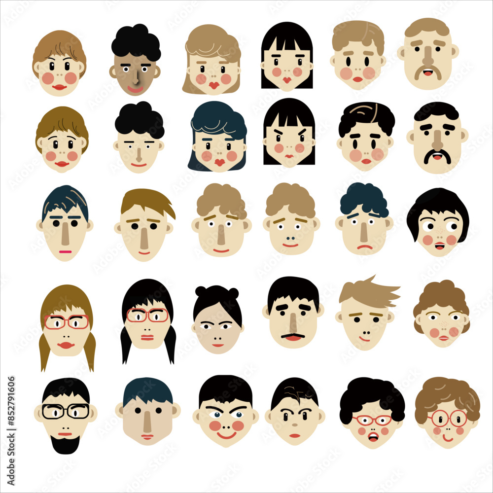 People avatar set.Flat characters faces. illustration in flat style People avatar set.Flat characters faces. illustration in flat style