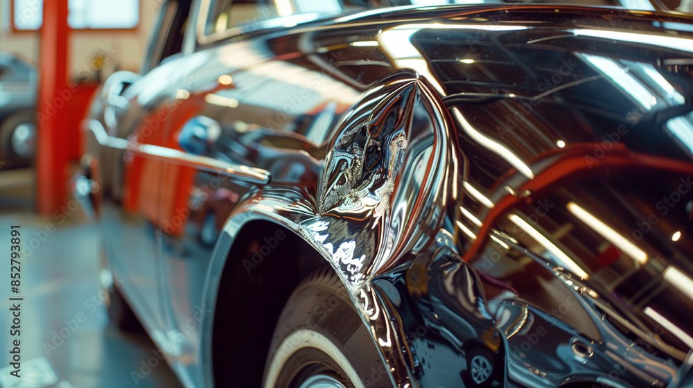 A specialist specializing in car body repair removes dents from car fenders with full commitment and precision, restoring them to their original aesthetics. A specialist specializing in car body repair removes dents from car fenders with full commitment and precision, restoring them to their original aesthetics.