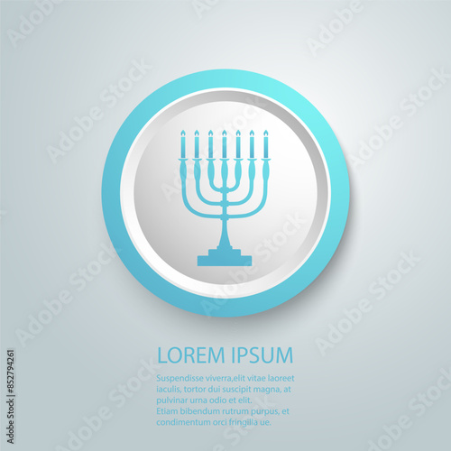 Menorah candelabrum with seven lit candles graphic icon. Candlestick in the form of a menorah sign isolated on white background. Vector flat  sign