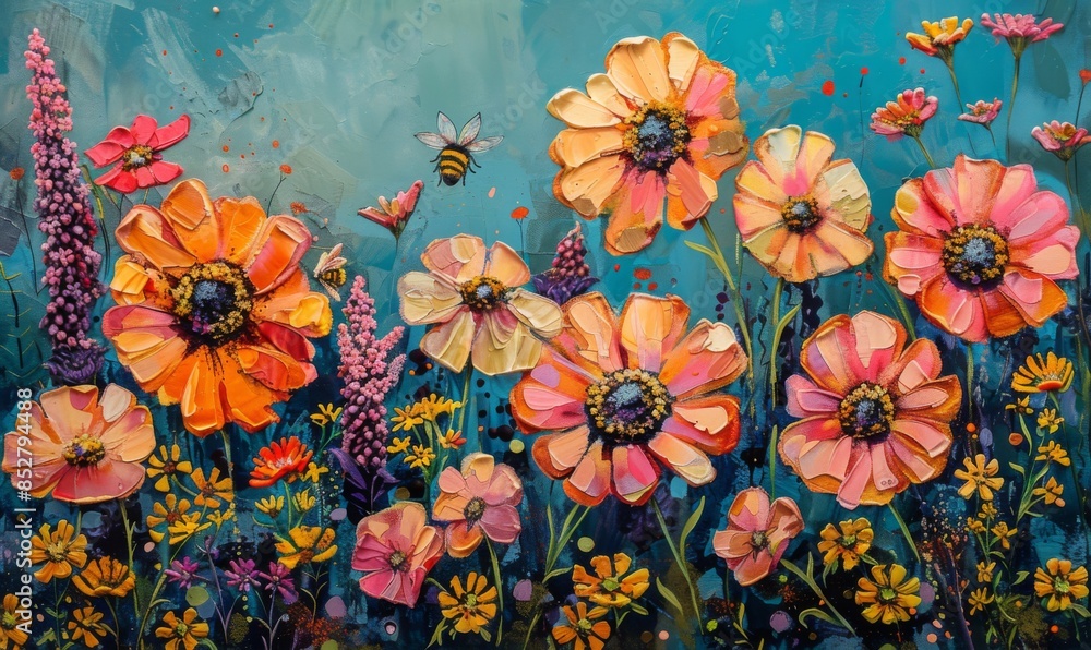 Fototapeta premium Summer garden with bees