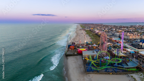 Aerial Drone of Seaside Heights Boardwalk