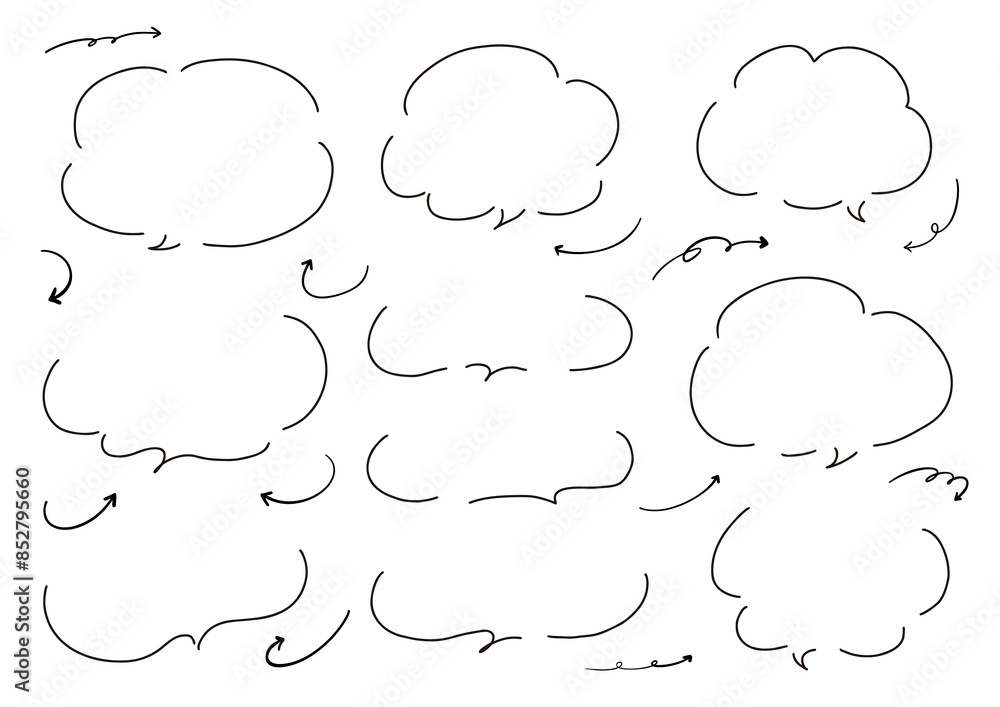 Obraz premium 手書きの吹き出しと矢印のセット ベクター 黒