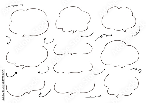 手書きの吹き出しと矢印のセット ベクター　黒