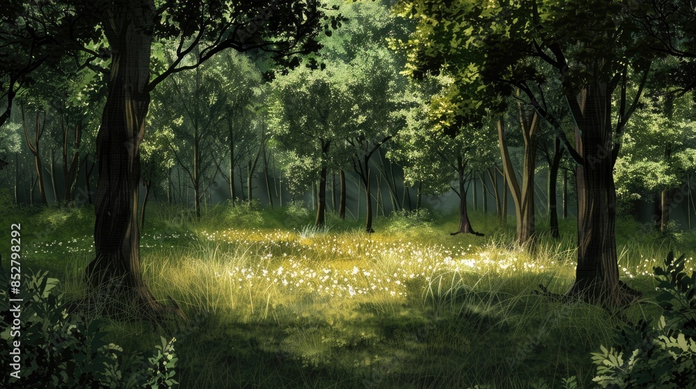 Sparse forest clearing with room for text