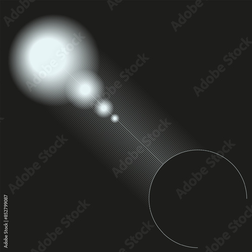 Olbers' comet. Cosmic abstraction isolated on a black background. Modern Geometrical art for interior design. Grunge Geometric vector illustration. Editable stroke. EPS 10