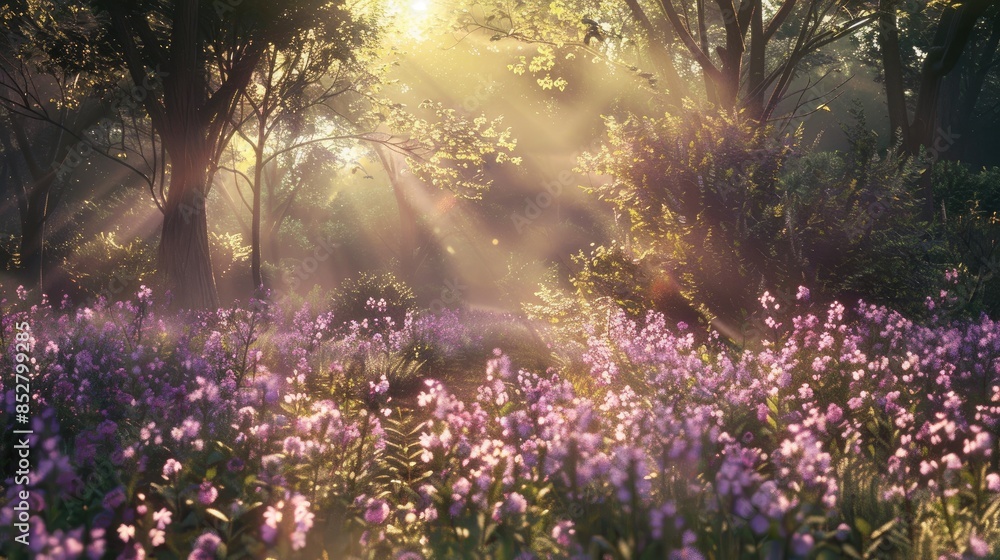 Obraz premium The Stunning Beauty of Lunaria Plant in Nature s Splendor The Sun Casting Its Radiance over the Woodlands and Meadows