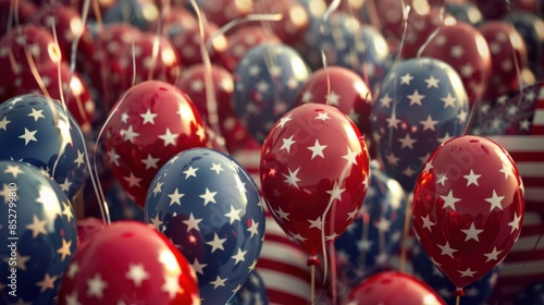 helium balloons with american flag colors photo