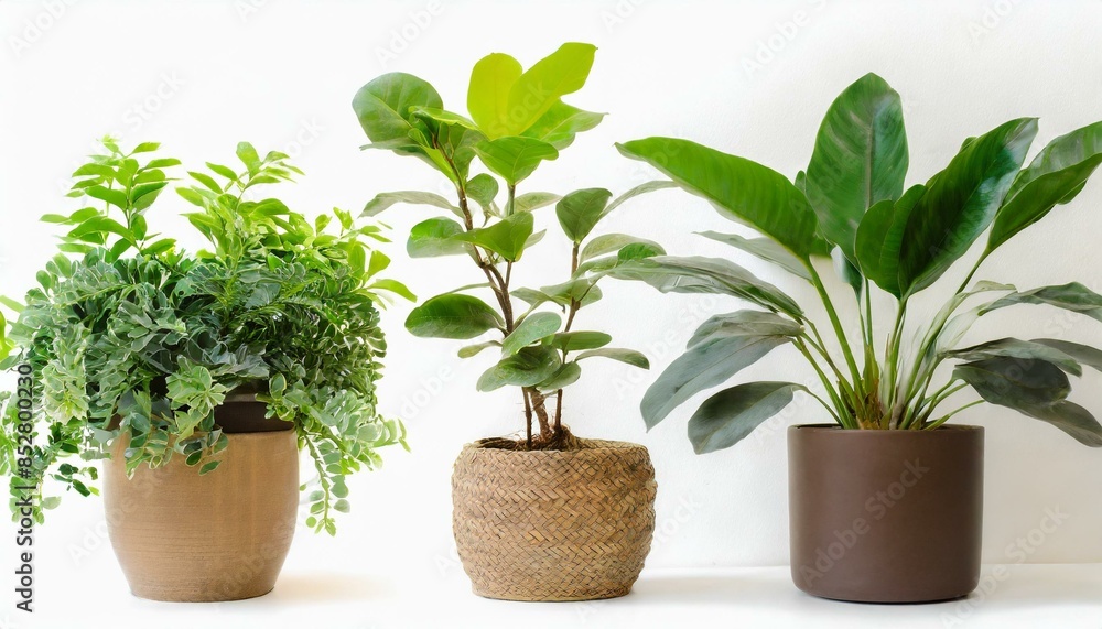 Set 3 of Green plants in potted for interior decoration isolated on white background Set 3 of Green plants in potted for interior decoration isolated on white background