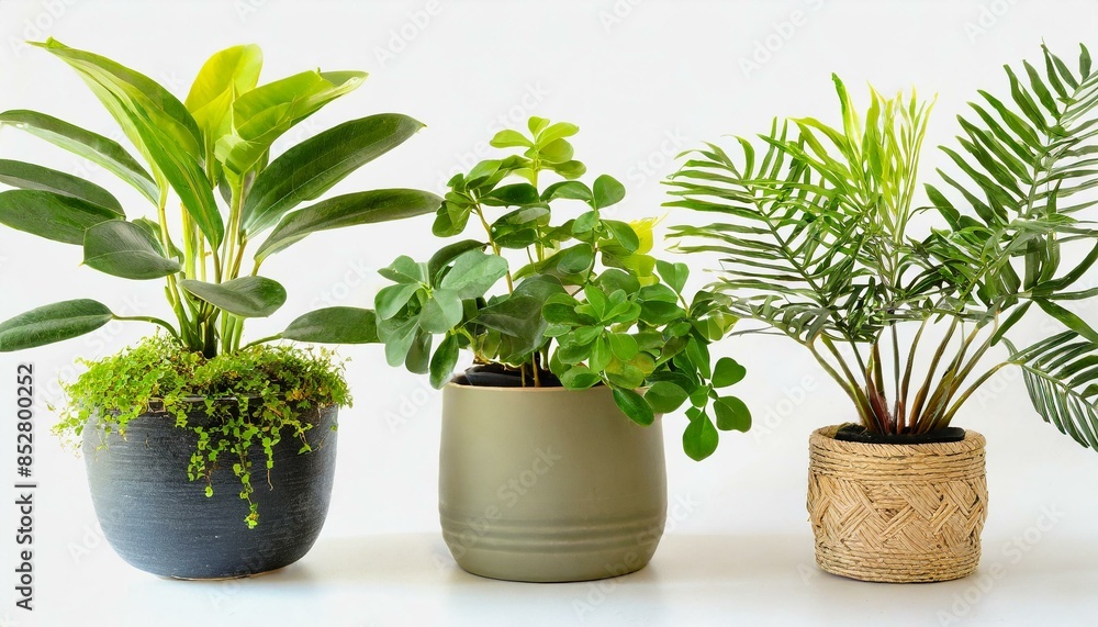 Set 3 of Green plants in potted for interior decoration isolated on white background Set 3 of Green plants in potted for interior decoration isolated on white background
