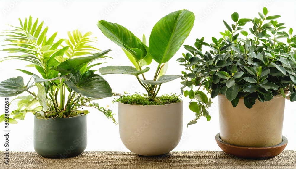 Set 3 of Green plants in potted for interior decoration isolated on white background Set 3 of Green plants in potted for interior decoration isolated on white background