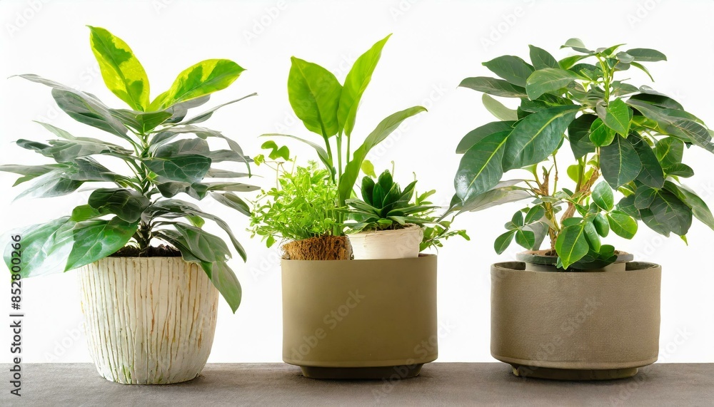 Obraz premium Set 3 of Green plants in potted for interior decoration isolated on white background