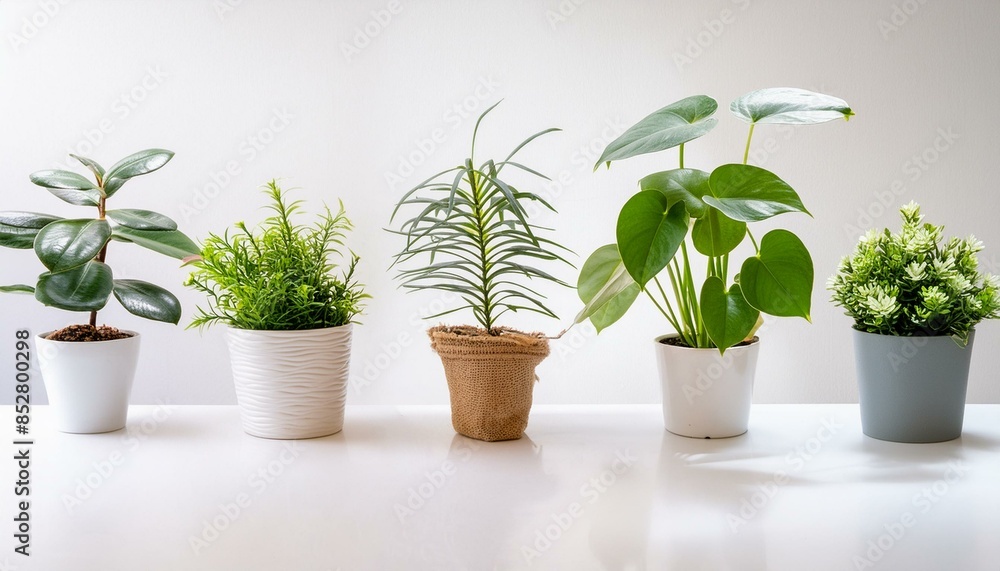 Set 3 of Green plants in potted for interior decoration isolated on white background Set 3 of Green plants in potted for interior decoration isolated on white background
