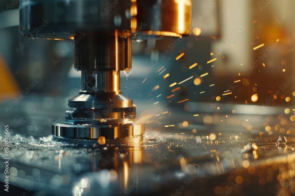 Metalworking CNC milling machine. Hi-technology machining concept. Metalworking CNC milling machine. Hi-technology machining concept.