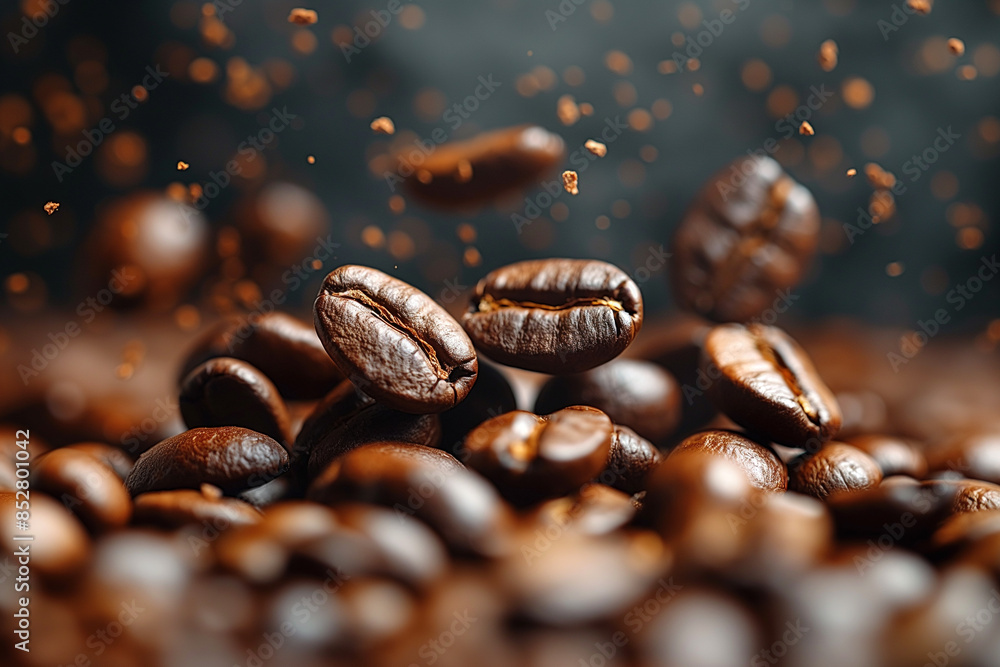Suspended Coffee Beans in Mid-Air Close-Up Suspended Coffee Beans in Mid-Air Close-Up