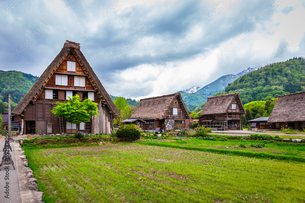 Landscape Traditional and Historical Japanese village Shirakawago in Gifu Prefecture Japan, Gokayama has been inscribed on the UNESCO World Heritage List due to its traditional Gassho-zukuri houses Landscape Traditional and Historical Japanese village Shirakawago in Gifu Prefecture Japan, Gokayama has been inscribed on the UNESCO World Heritage List due to its traditional Gassho-zukuri houses