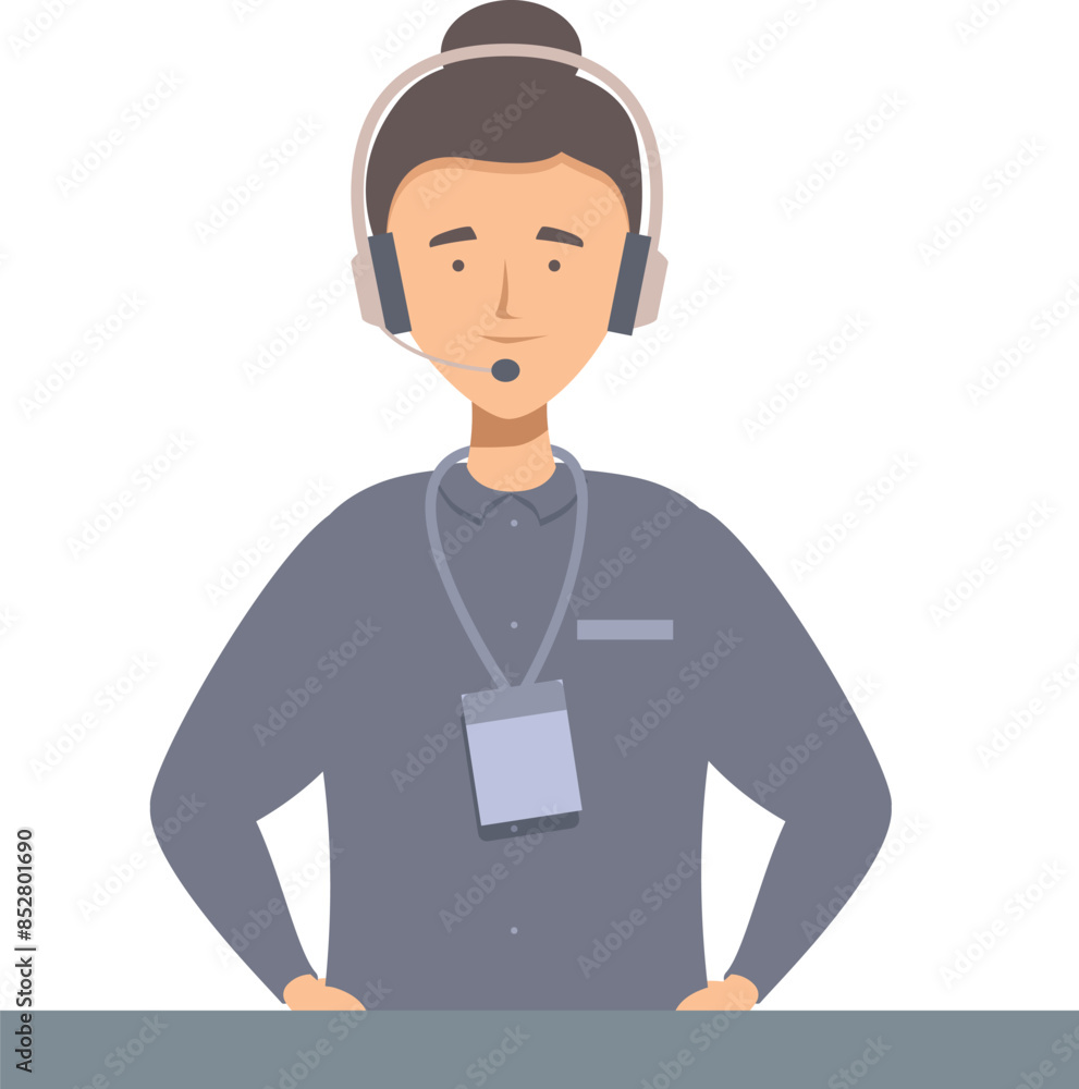 Call center worker is wearing a headset and waiting to answer a customer question Call center worker is wearing a headset and waiting to answer a customer question