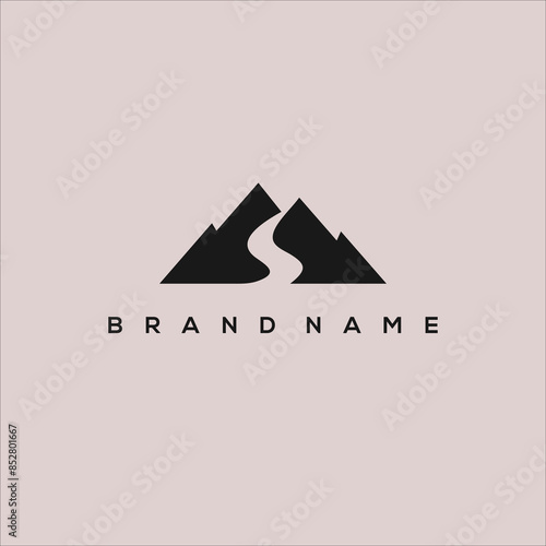 river in the middle of the mountain vector logo