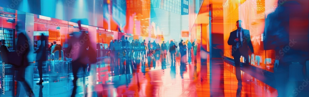 A busy city street with people walking and a man in a suit. The image has a busy and bustling feel to it, with people walking and going about their day. The bright colors of the street A busy city street with people walking and a man in a suit. The image has a busy and bustling feel to it, with people walking and going about their day. The bright colors of the street