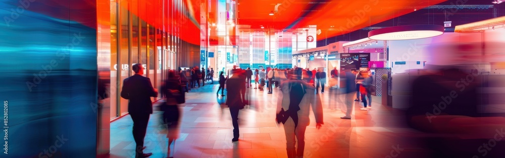 A busy city street with people walking and a bright orange background. The people are walking in a line and some are carrying handbags. The scene is bustling and lively, with a sense of movement A busy city street with people walking and a bright orange background. The people are walking in a line and some are carrying handbags. The scene is bustling and lively, with a sense of movement