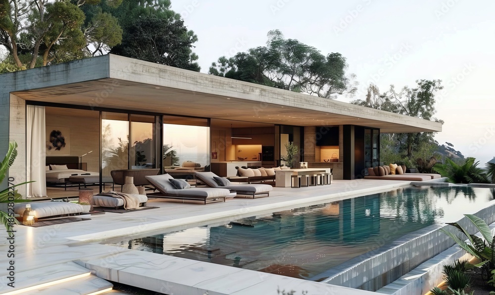 Fototapeta premium Sleek beach villa with a modern aesthetic.