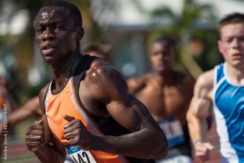 Intense Race Moments: Sprinters Ready for Final Sprint at an Outdoor Track Event