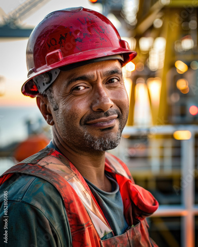 Oil Rig Worker at Sunset