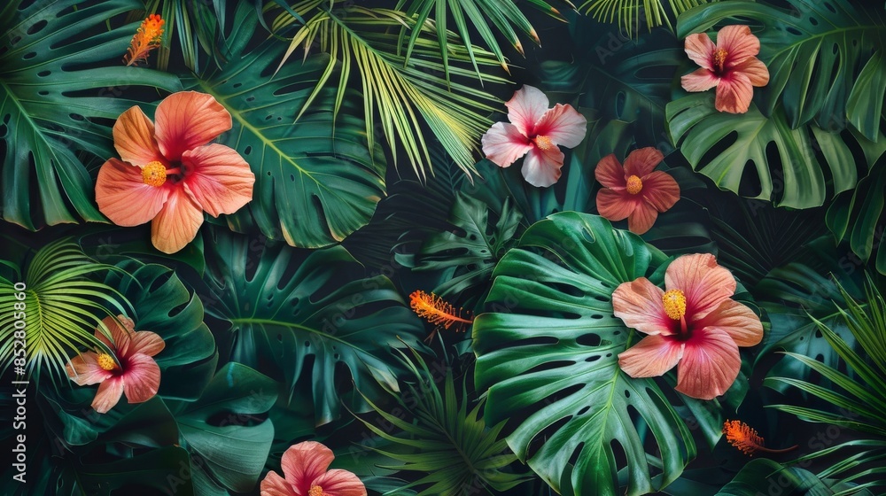 Fototapeta premium Close-up of a Seamless Tropical Pattern Wall Design