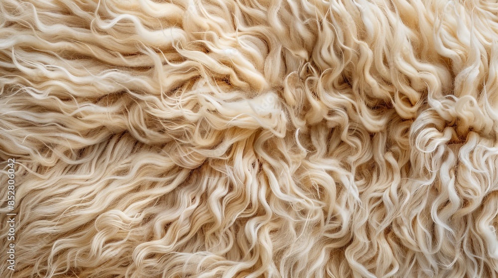 Close-up texture of wavy, white wool fibers for background use Close-up texture of wavy, white wool fibers for background use