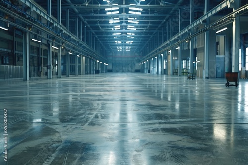 Large warehouse or factory with polished concrete floor. © Mamstock