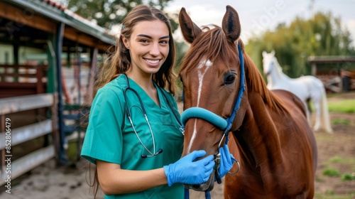 The veterinarian with horse photo