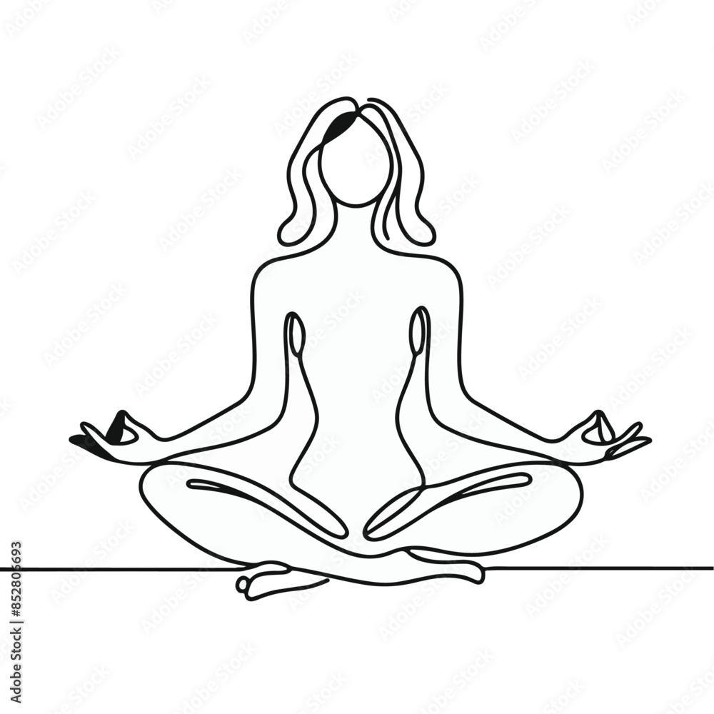 women performing yoga line art, Continuous line drawing of meditating girl, One line woman sitting in lotus pose yoga women performing yoga line art, Continuous line drawing of meditating girl, One line woman sitting in lotus pose yoga