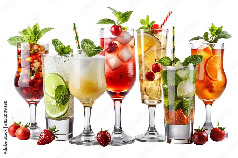 four cups of fruit smoothies. Isolated on a white background four cups of fruit smoothies. Isolated on a white background