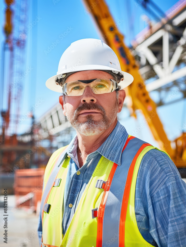 Construction Worker at Job Site During the Day Construction Worker at Job Site During the Day