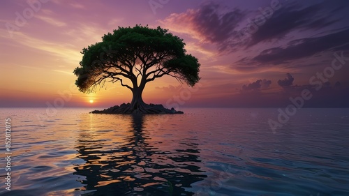 Tropical Majesty: Mangrove Bathed in a Blue & Purple Sunset © OWL Stock