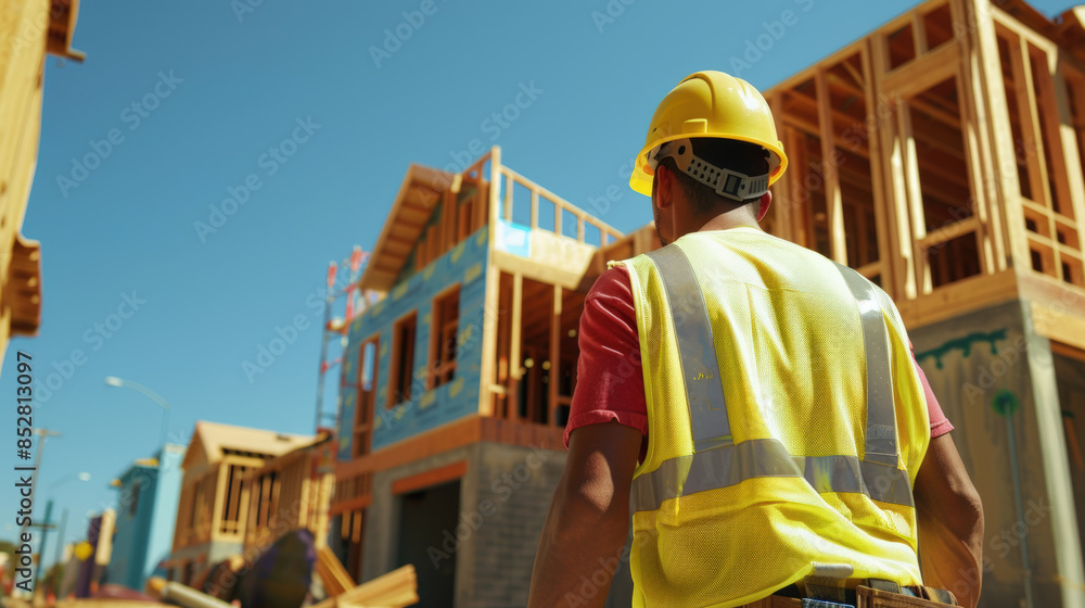 Construction worker on building site in daytime Construction worker on building site in daytime