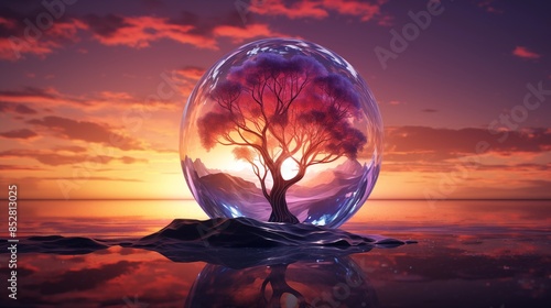 Wallpaper Mural Mystical Tree in a Bubble at Sunset Over Calm Waters Torontodigital.ca