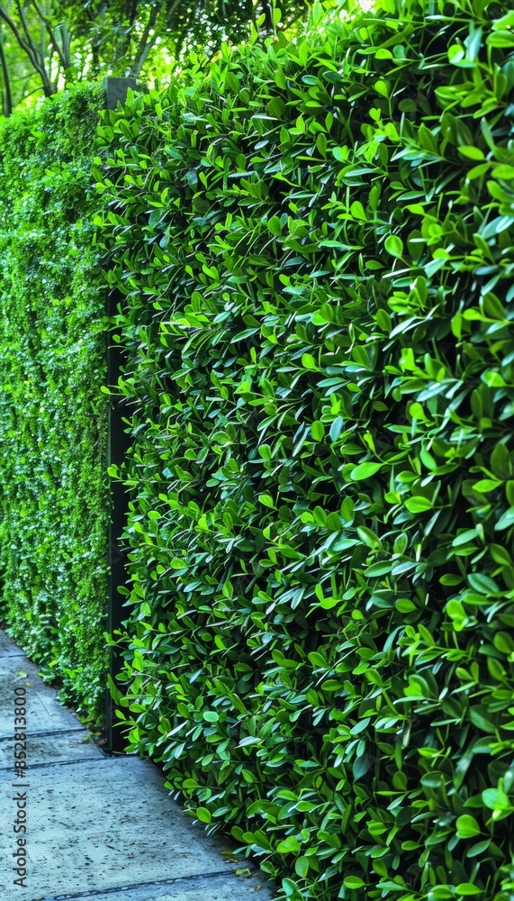 Envision a lush green hedge forming a natural boundary, its verdant leaves creating a vibrant Envision a lush green hedge forming a natural boundary, its verdant leaves creating a vibrant