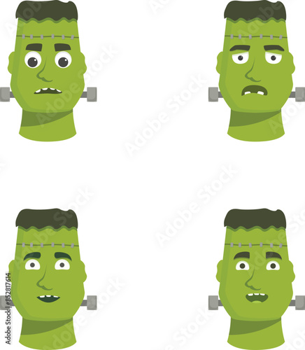 Vector illustrations of frankenstein's monster with various facial expressions