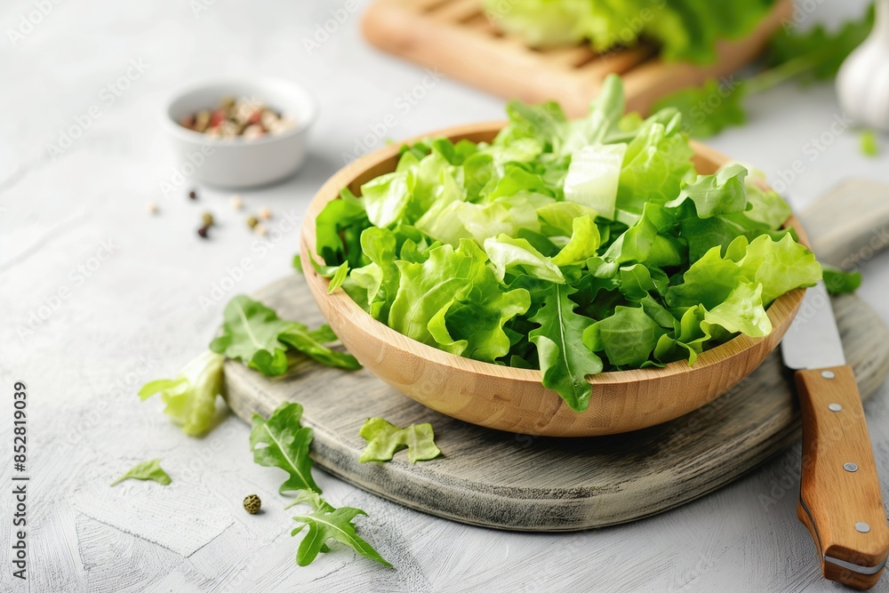 Nutritious Vegan Salad with Chopped Lettuce. Fresh, Healthy, and Delicious Nutritious Vegan Salad with Chopped Lettuce. Fresh, Healthy, and Delicious