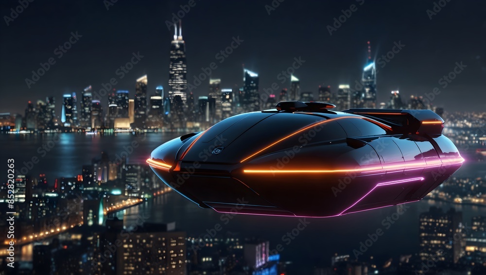 A sleek hovercraft speeding silently over a neon-lit cityscape ai_generated A sleek hovercraft speeding silently over a neon-lit cityscape ai_generated