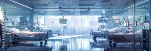Mesmerizing banner depicting medical ICU ward with meticulous patient monitoring