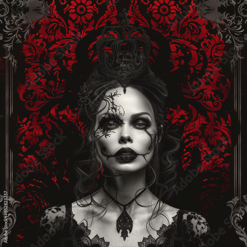 Gothic woman portrait with cranium background
