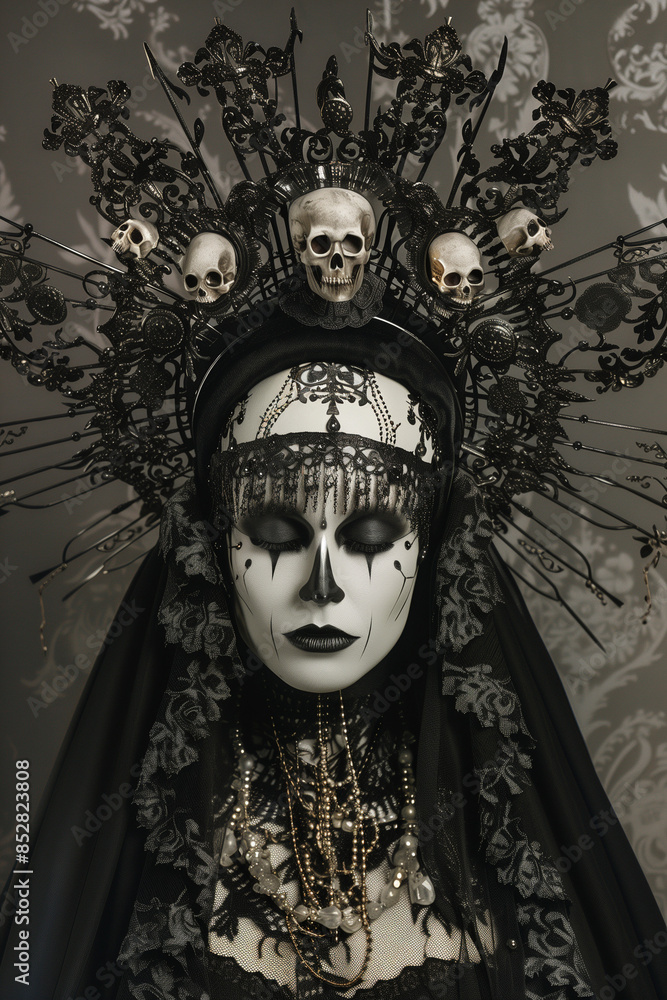Gothic woman portrait with cranium background Gothic woman portrait with cranium background