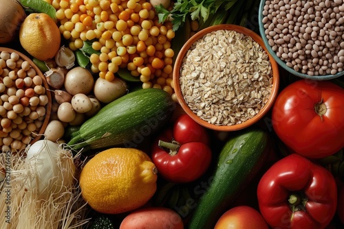 Wallpaper Mural Vegetarian, vegan food cooking ingredients. Flat-lay of vegetables, fruit, beans, cereals. Clean eating food. Torontodigital.ca