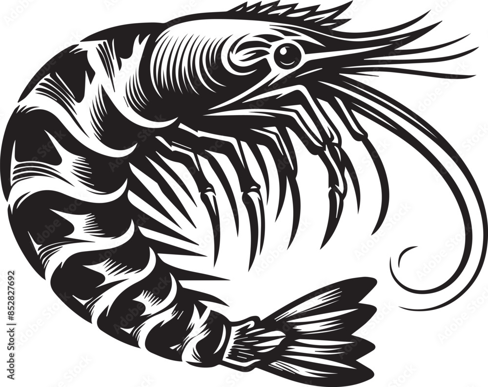 Fototapeta premium Beautiful Shrimp fish silhouette vector