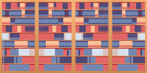 Library bookcases background. Interior of bookshop with bookshelves. Reading room in school, university, college. Modern cartoon vector illustration.