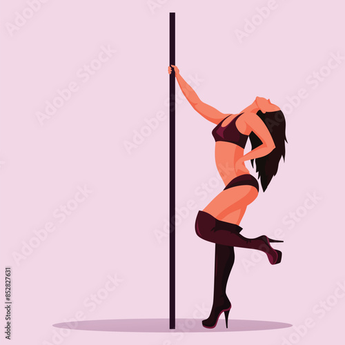 Stripper girl dancing. Strip dance flat vector illustration. Silhouette of female pole dancer cartoon character. Striptease show, club performance, adult entertainment concept