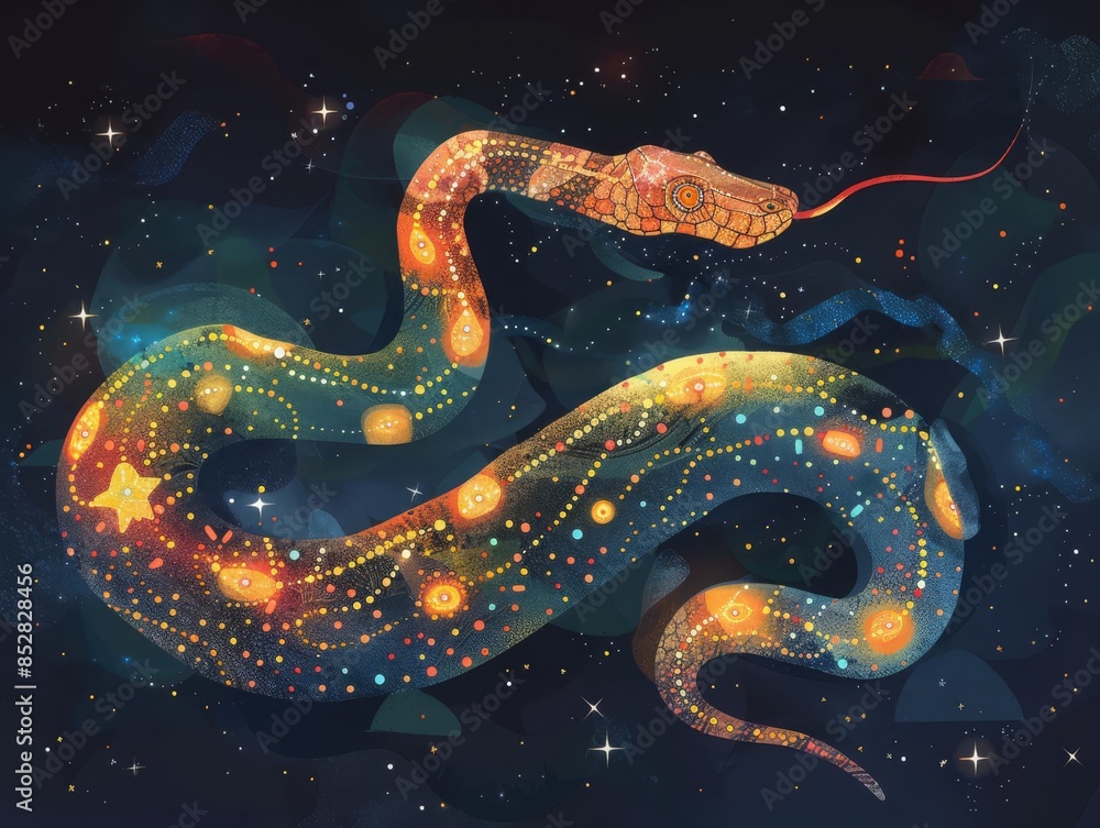 Cosmic snake with stars and constellations on its scales Cosmic snake with stars and constellations on its scales